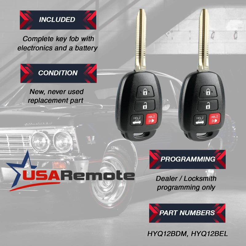 USARemote جهاز تحكم عن بُعد لفتح السيارة بدون مفتاح يناسب تويوتا كامري 2014-2016 / راف 4 2013-2015 / كورولا 2014-2016 (HYQ12BDM، HYQ12BEL شريحة H)، مجموعة من 2 - Image 3